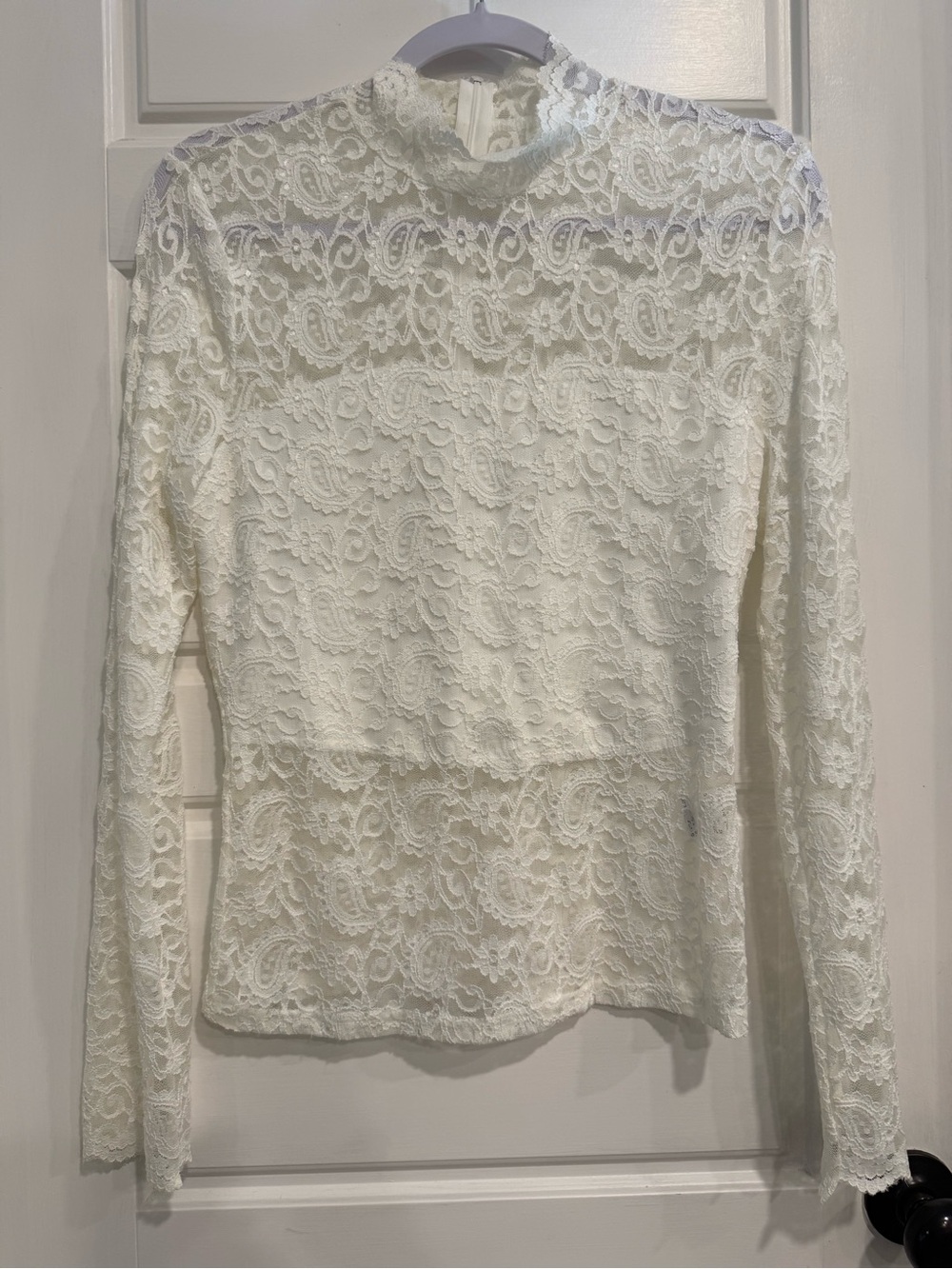 NWOT White Lace Mock Neck Long Sleeve Blouse Size Medium Romantic Cottagecore